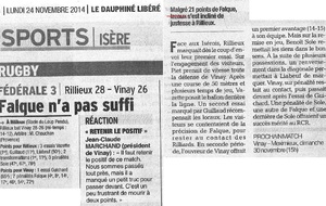 Dauphiné Libéré du 24/11/2014