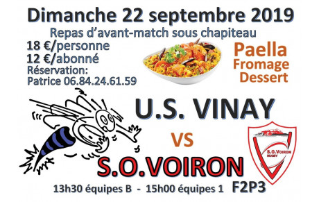 Dimanche 22 septembre 2019 2ème journée championnat fédérale 2: l'US VINAY reçoit le SO Voiron.